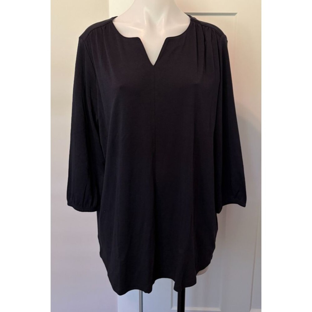 LANDS END Womens Knit TOP 3/4 Sleeve Navy BLUE V-Neck Size L 14-16  NWT